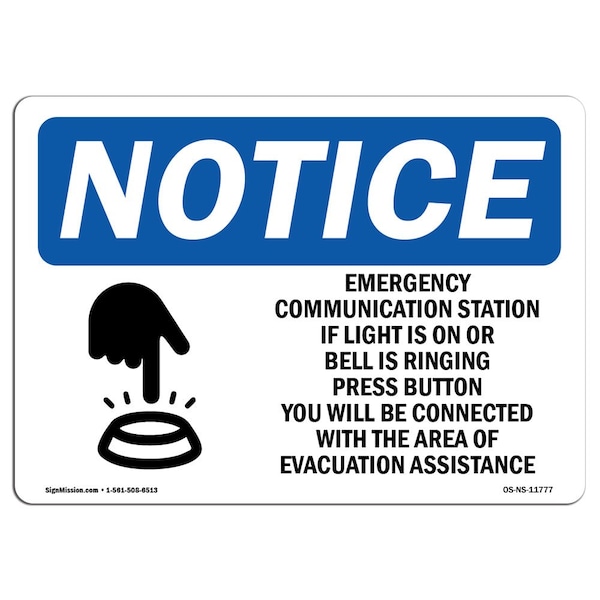 OSHA Notice Sign, 7" Height, Aluminum, Emergency Communication Station Sign With Symbol, Landscape